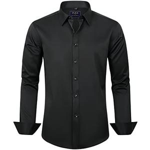 J.VER Men's Dress Shirts Solid Long Sleeve Stretch Wrinkle-Free Formal Shirt Business Casual Button Down Shirts Size L