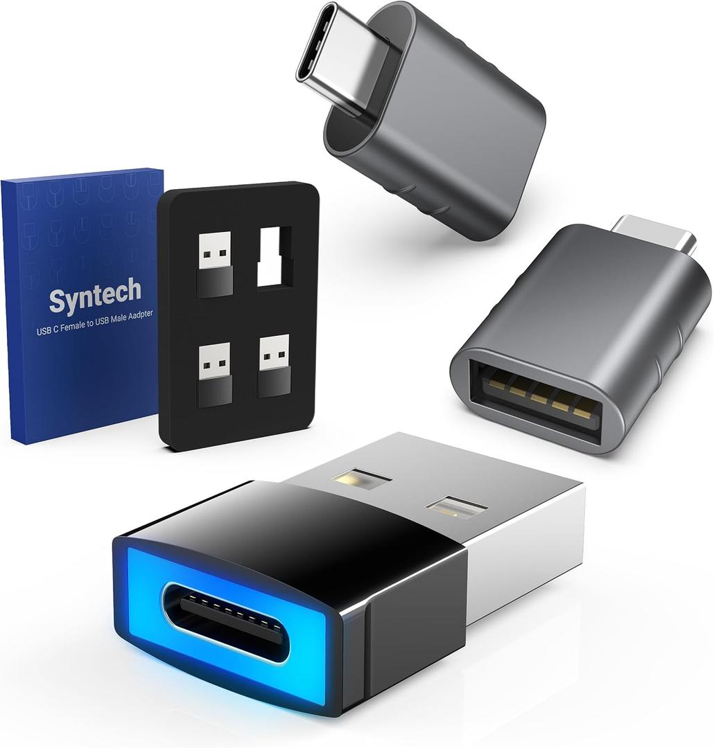 Syntech USB C to USB Adapter (2 Pack) & DrivePower USB to USB C Adapter with LED Light 4 Pack