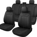 Pariiaotin Premium Leather Car Seat Covers Full Set, Waterproof Front Seat Covers and Split Rear Bench Seat Covers for Cars,Universal Automotive Interior Covers for Sedan SUV Truck Van Pick-up, Black