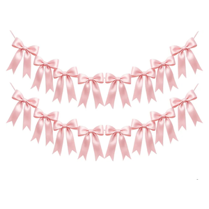 2 Strings of 16PCS Pink Bow Garlands Banner Decoration,Pre-Strung Satin Ribbon Ornaments for Birthday,Bachelorette Party,Bridal Shower, Wedding,Engagement,Baby Shower, Graduation Deco,Anniversary