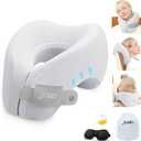 jiaao Neck Pillow Airplane, Memory Foam Travel Neck Pillows for Long Flight, 3D Eye Masks, Ear Plugs and Portable Drawstring Bag, Napping Pillow for Home, Road Trips, Sleep Rest and Travel Use (Grey)