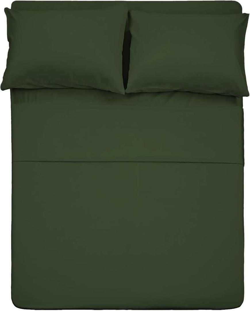 Best Season 4 Piece Bed Sheet Set (Full Size Olive Green) 1 Flat Sheet,1 Fitted Sheet and 2 Pillow Cases,100% Brushed Microfiber 1800 Luxury Bedding,Deep Pockets,Extra Soft & Fade Resistant