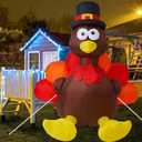 Thanksgiving 6FT Inflatable Turkey with Pilgrim Hat Yard Decoration - LED Light Up Blow Up Turkey for Outdoor Indoor Lawn Thanksgiving Yard Decorations and Autumn Holiday Family Party Display