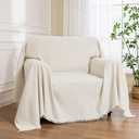 MEETSKY Small Couch Cover Oversized Chair Cover Washable Armchair Sofa Cover for Dog, Couch Protector for Sofa Single Cover, Sofa Throw Cover with Tassel, 71" x 91", Beige