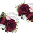 Rinlong 2Pcs Burgundy Wrist Corsage for Wedding, Prom, Homecoming | Bridesmaid Wristlet, Mother of the Bride Flower Corsage