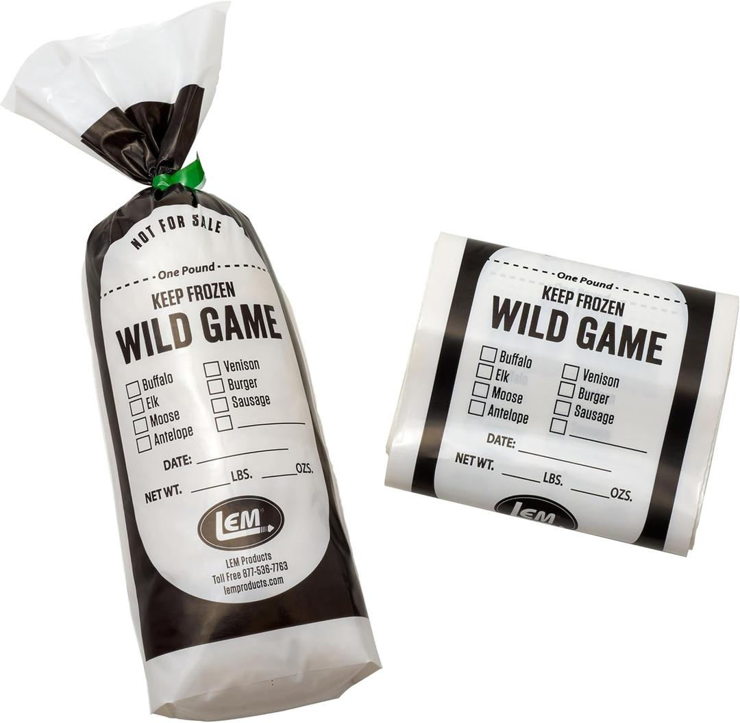 LEM Products 1 lb. Wild Game Bags, Polyethylene, White and Black, 100 Count