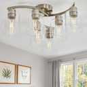 Brushed Nickel Flush Mount Ceiling Light, Kitchen Lighting Fixtures Ceiling, 6-Light Dining Room Light Fixture with Clear Glass Shade, Modern Ceiling Light Fixture for Bedroom, Living Room, Entryway