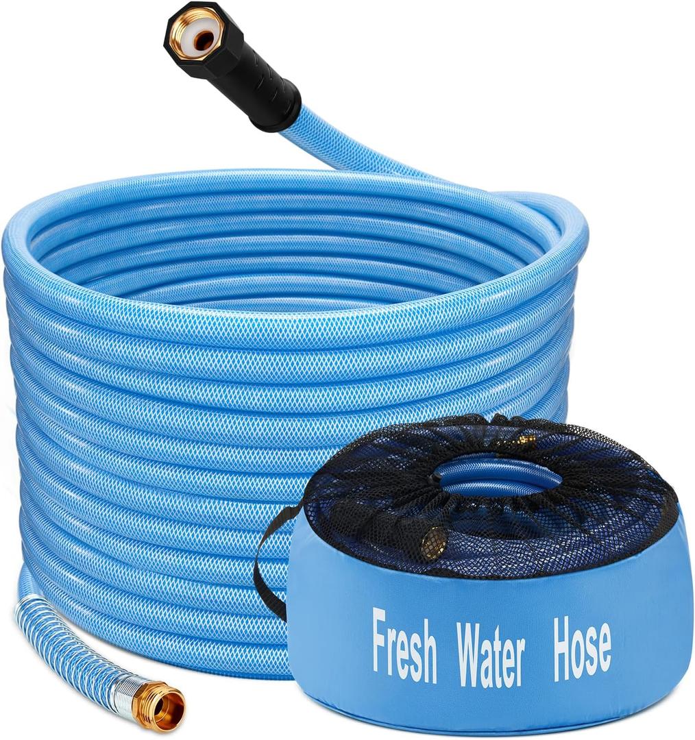 Kohree 50FT Upgraded RV Water Hose, 5/ 8" Premium Drinking Water Hose for Camper, Leak Free, No Kink, Flexible Garden Hose 50 ft with Storage Bag, Reinforced PVC Design w/ Strain Relief Ends - Blue