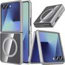 New Upgrade For Samsung Galaxy Z Flip 7 Case,Z Flip 7 Case [Built-in Screen Protector] [Compatible with MagSafe] Transparent Shockproof Magnetic Clear Back Slim Fit Protective Rugged Phone Cover-Gray
