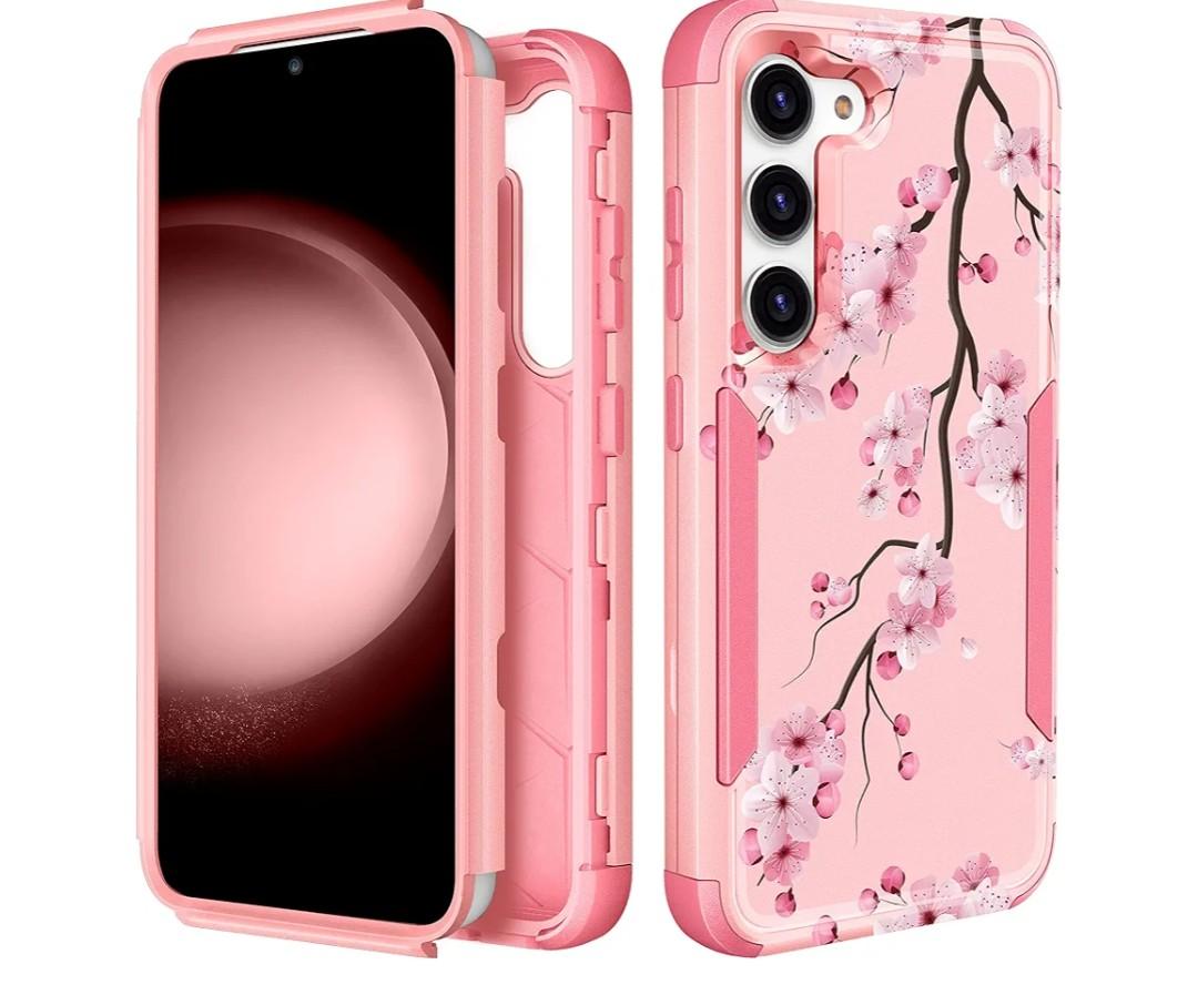 For Samsung Galaxy S23 Case - Women Cute Girls Phone Cover Girly Aesthetic Unique Design Teen Kawaii Plum Flower Heavy Duty Protective Hard Shockproof Military Grade Funda for Galaxy S23