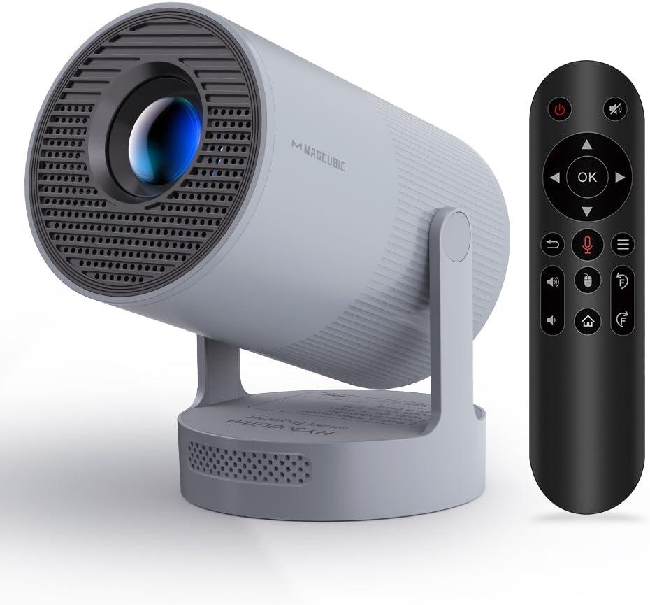 Electric FocusMagcubic Mini Projector 4K Support, Smart Projector with WiFi 6 and Bluetooth 5.4, 5W Soundbase Speaker, 180 Rotation, Portable Proyector for Home Theater (Gray Striped)