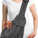 SlowTon Dog Carrier Sling - Thick Padded Shoulder Strap Adjustable Dog Carriers for Small Dogs, Puppy Carrier Purse for Pet Cat with Front Zipper Pocket Safety Belt Machine Washable (Grey Mesh L)