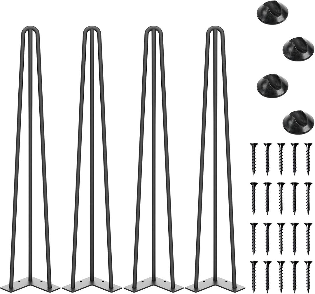 SMARTSTANDARD 28 Inch Hairpin Table Legs, 3 Steel Rods 1/2 Inch Pipe Diameter, 800lbs Load Capacity, Mid-Century Style for Coffee Table, Side Table, Night Stand (Black, 4PCS)