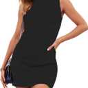 EYYECAN Women Summer Sleeveless Tank Dresses Crew Neck Slim Fit Short Casual Ruched Bodycon Party Club Mini Dress (X-Large, Black)