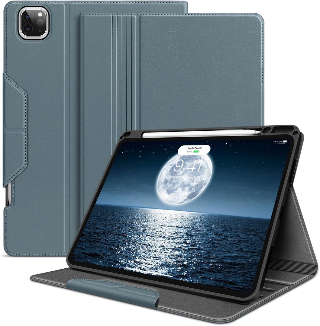 H HOLIMET Case for iPad Pro 11 Inch 2022 4th/3rd/2nd/1st Generation 2021/2020/2018 with Pencil Holder Folio Stand Auto Wake/Sleep Vegan Leather, Blue