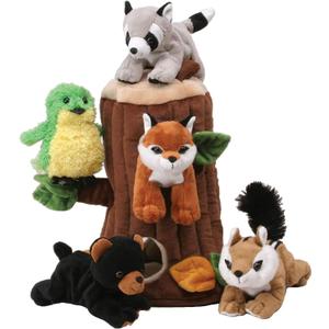 Plush Treehouse with Animals - Five (5) Stuffed Forest Animals