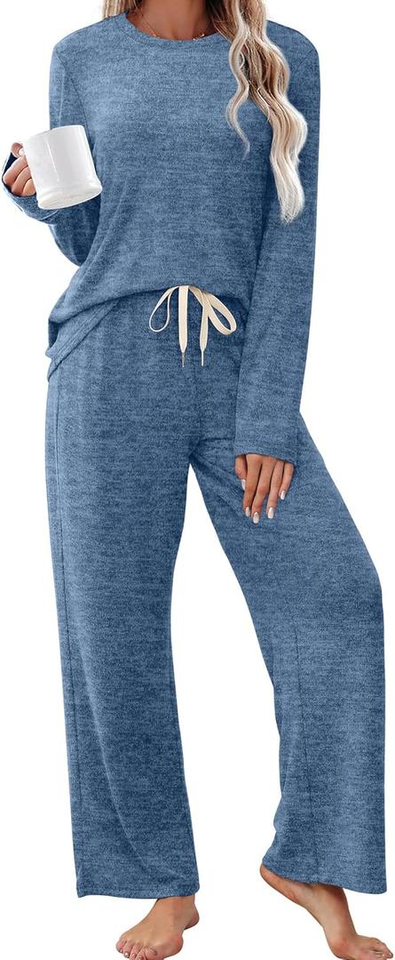 SAMPEEL Pajamas for Women Set Comfy Lounge Sets Two Piece Long Sleeve Cute Pjs Soft Sleepwear Winter Clothing (Large, Dark Blue)