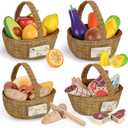 Lehoo Castle Wooden Play Food Set, Toy Food for Toddlers, Pretend Play Kitchen Accessories, Cutting Fruits and Vegetables Montessori Sorting Toys for Kids 3-5 Girls Boys