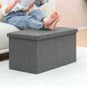 B FSOBEIIALEO Storage Ottoman with Tray, Linen Coffee Table Folding Long Shoes Bench Footstool, Dark Grey 30"x15.74"x15", Medium