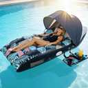 Pool Floats Lounger with UPF50+ Canopy Adjustable, Inflatable Large Floating Chair Ergonomic Design, with Cup Holders, Perfect for Swimming Pool, Beach, Lake, Party