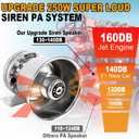 Upgrade 250W Emergency Police Siren Speaker Multi-Tones Slim PA System Sirens with Handheld Controller & Mic Microphone Warning Electronic Alarm Sounds Horn Kit for Tow Truck Vehicles Car Pickup