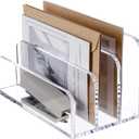 SANRUI Acrylic File Mail Desktop Organizer Sorters,3 Compartments Laddered Clear Desk Letter Organizer Office Document Sorter,Multifunction Envelope Folder Racks Holders for Office,Home, School