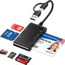 7-in-1 Smart Card Reader with USB-C & USB-A - Military CAC & PIV Card Reader, SIM Card Adapter, SD/TF/Memory Stick Pro Duo/M2/MMC Memory Card Reader for Windows, Mac, Linux – Plug and Play