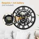 24 Inch wall Clock,Large wall Clock,Wall Clocks Battery Operated,Black Metal Non-Ticking,Wall Clocks for Living Room Decor,Bedroom,Kitchen(Highland Bull Wall Clock, 24 Inch)