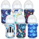 Irenare 6 Pieces 8 oz Glass Baby Bottles Sleeve Covers Bulk Neoprene Adjustable Newborn Feeding Bottles Protector Replacement Heat Cold Retention Sleeve for Nursing Infant (Shark, Whale, Dinosaur)