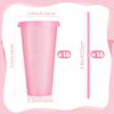 Hxezoc 16-Piece Reusable Cups with Lids and Straws, 24 oz Glitter Plastic Tumbler Iced Coffee Cups Travel Mugs for Smoothies, Juices, Beach, Bachelor Party (Light Pink)