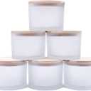 SHOWIN 18 OZ Thick Candle Jars for Making Candles 6 Pcs, Empty Jars with Wood Lids for Candle Making, Sample Container,Frosted White