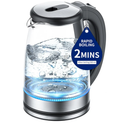 Electric Kettle Glass 2L, 1500W Fast Boiling Hot Water Boiler with Auto Shut-Off, LED Light, BPA-Free, Borosilicate Glass, Stainless Steel Interior, Wide Opening, Cordless Tea Kettle Black Silver