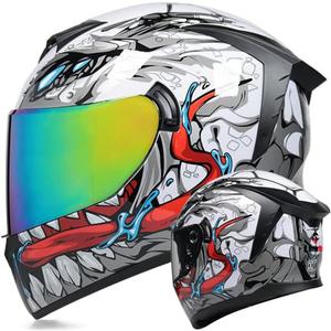 Unisex-Adult Full Face Motorcycle Helmet DOT Approved Motorbike Moped Street Bike Racing Crash Helmet with Graphic (Large, Color mirror)