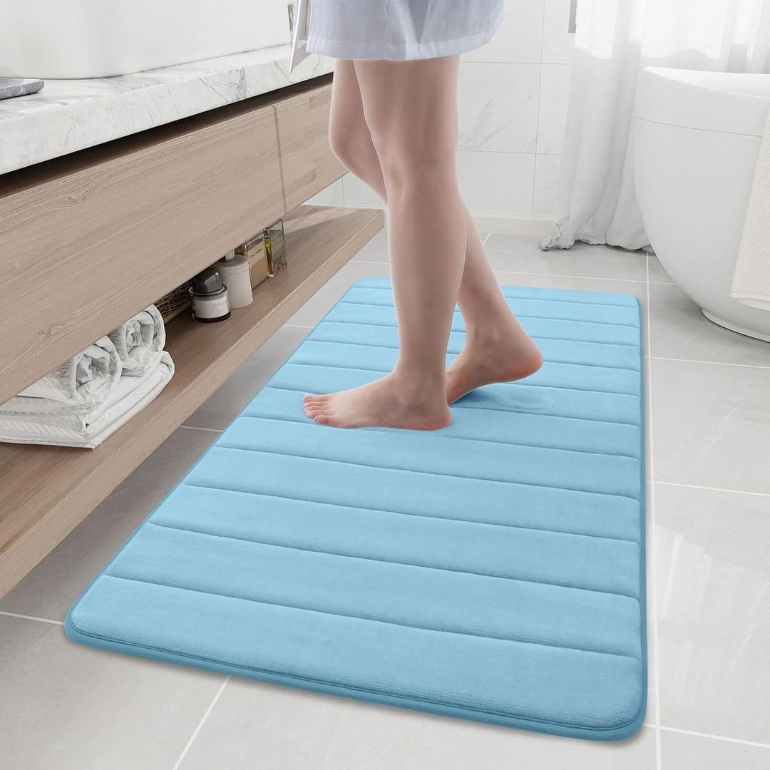 Buganda Memory Foam Bath Mat, 47" x 24", Ultra Soft and Non-Slip Bathroom Rugs, Water Absorbent and Machine Washable Bath Rug Runner for Bathroom, Shower, and Tub, Blue Buganda Memory Foam Bath Mat, 47" x 24", Ultra Soft and Non-Slip Bathroom Rugs, Water Absorbent and Machine Washable Bath Rug Runner for Bathroom, Shower, and Tub, Blue