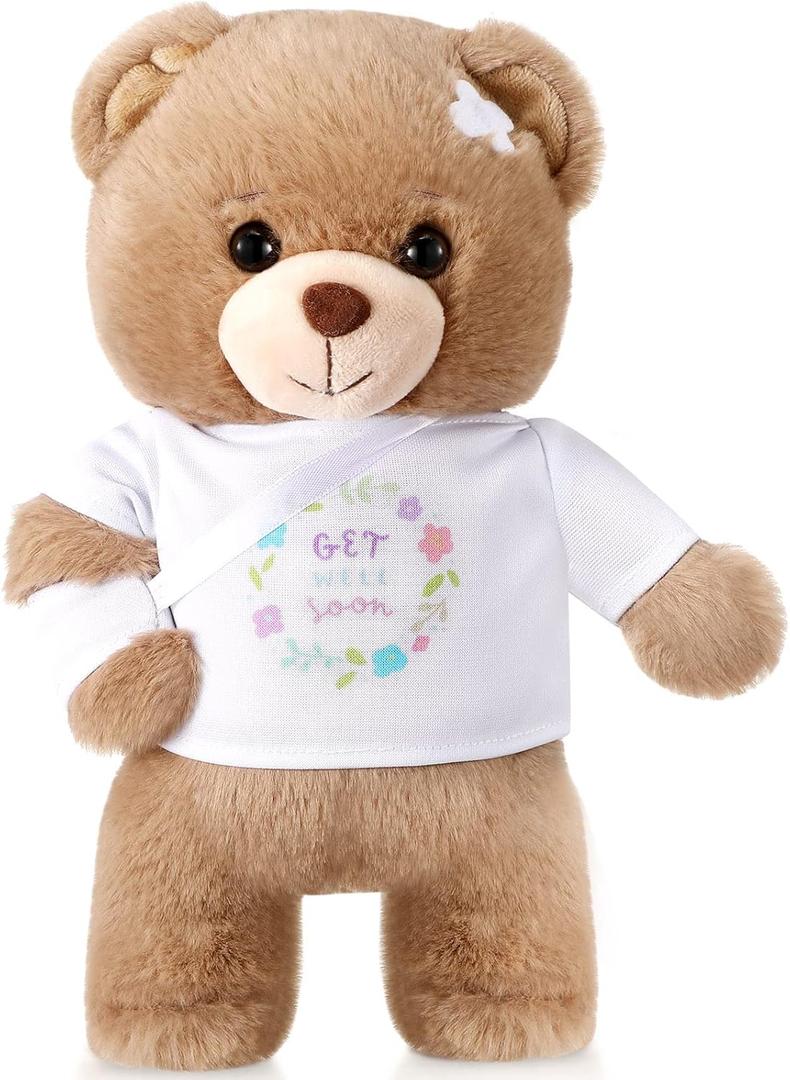 Deekin Get Well Soon Gifts for Kids Injured Recovery Bear Stuffed Animal Gifts Bear for Kids Adult with Broken Arm After Surgery Soft Bandage Plush 10 Inches(Brown,Arm Injury)