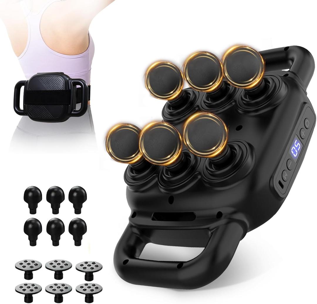6 Head Massage- Deep Tissue Massage with 50 Adjustable Intensities & 9 Modes, Electric Percussion Massage Tool for Back, Leg, Muscle Pain Relief, Ideal Gifts for Friends and Parents (Black)