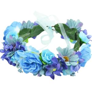 Vivivalue Rose Flower Crown Flower Garland Headband Hair Wreath Floral Headpiece Halo Boho with Ribbon Wedding Party Festival Photos Blue (10)