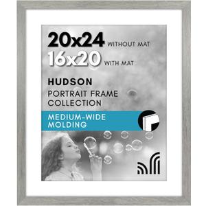 Americanflat 20x24 Picture Frame with Polished Plexiglass - Use as 16x20 Frame with Mat or Display 20x24 Photo Without Mat - Hudson Collection - Wide Picture Frames for Wall Display - Grey Wood