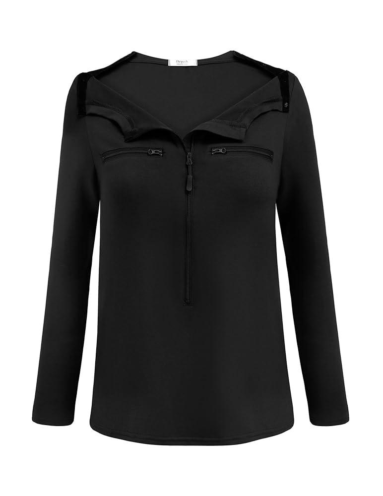 Deyeek Chemo Port Shirts for Women 2 Side Snaps Long Sleeve Shoulder Post Surgery Clothing Dialysis Breast Cancer Shirts Sz s