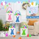 2 Pack Easter Eggs Baskets for Kids,Canvas Personalized Easter Bunny Baskets Bucket Tote Gifts Bags with Rabbit Tail for Girls Boys Easter Eggs Hunt Easter Party Favors Decorations Toy (Blue+pink Classic)