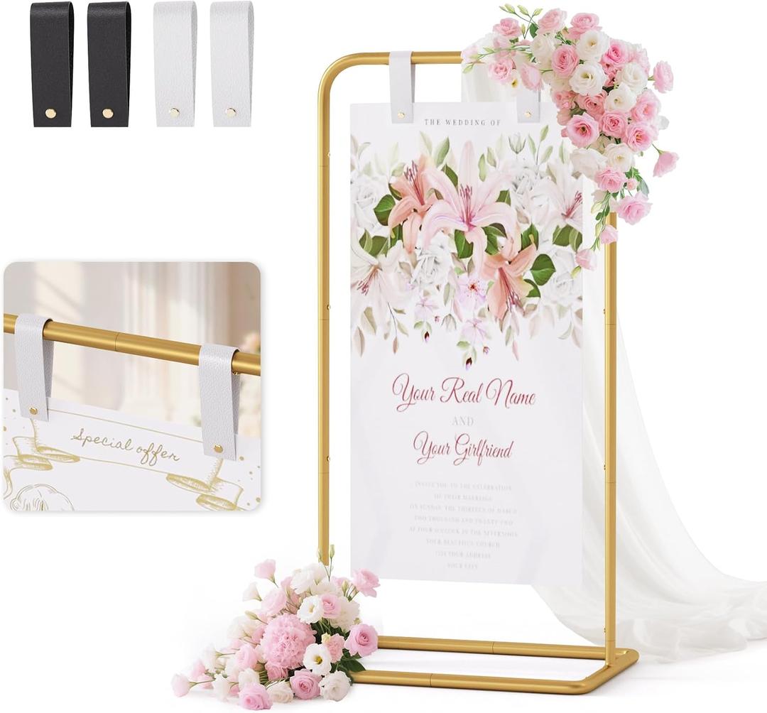 Wedding Welcome Sign Stand, Adjustable Welcome to Our Wedding Sign Holder,Heavy Duty Easel Stand for Sign, Wedding Seating Chart Stand, Easel for Display (Gold)