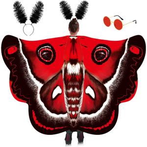 Moth Wings Costume Women Adult Mothman Costume Set Moth Wings Cape Headband Glasses for Halloween Cosplay Christmas Scary Parties