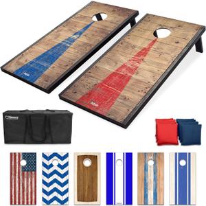 GoSports Portable Cornhole Sets, 8 Styles  Choose 4 x 2 ft or 3 x 2 ft - Boards Include 8 Bean Bags, Travel Case, and Game Rules (4 x 2 ft Rustic)