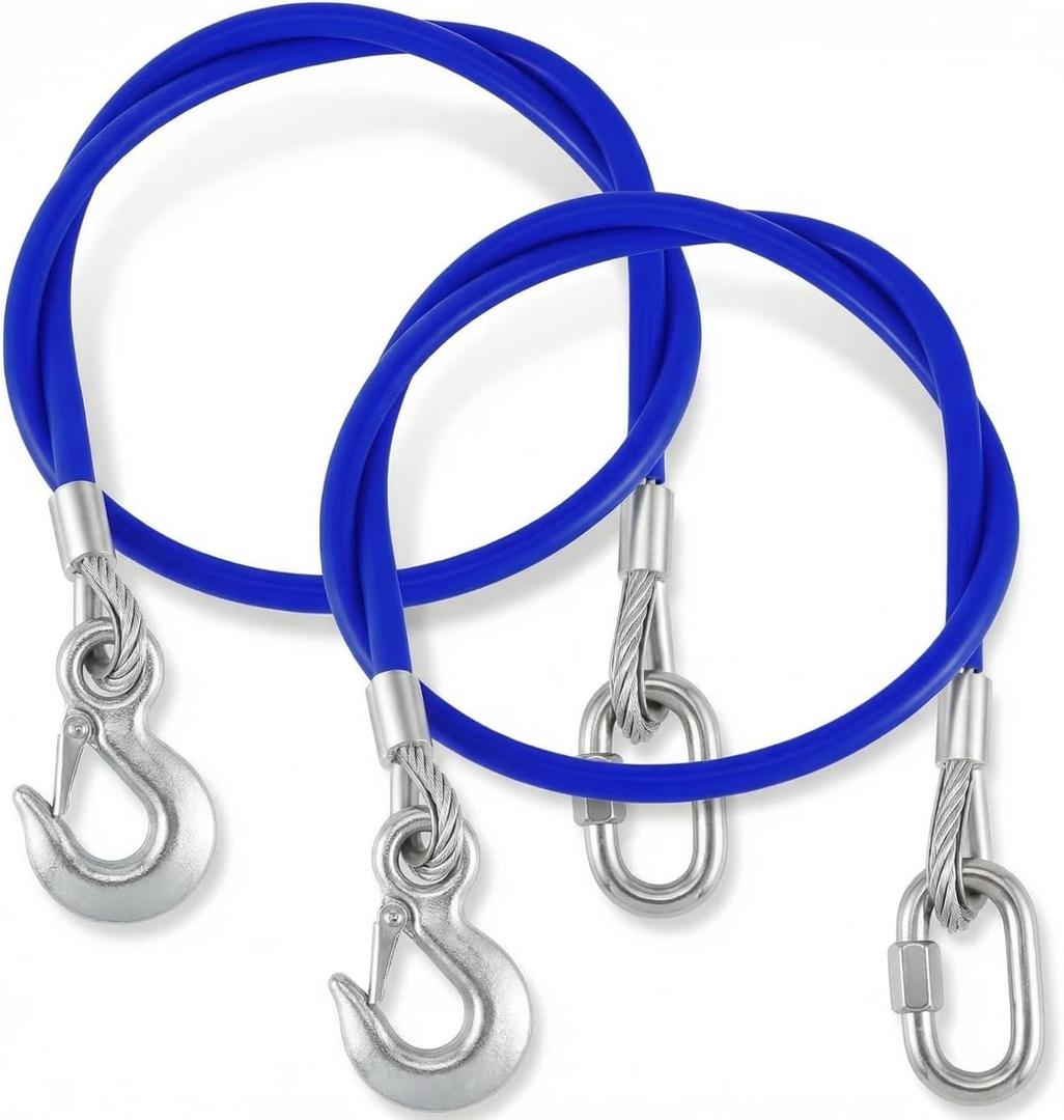MorningRo 2 Pack 64 Inch Straight Trailer Safety Chains Cables 12000 Lbs Loading for Towing Bar Truck, Safety Chains Towing Trailer with Hooks and Quick Links, Vinyl Coated