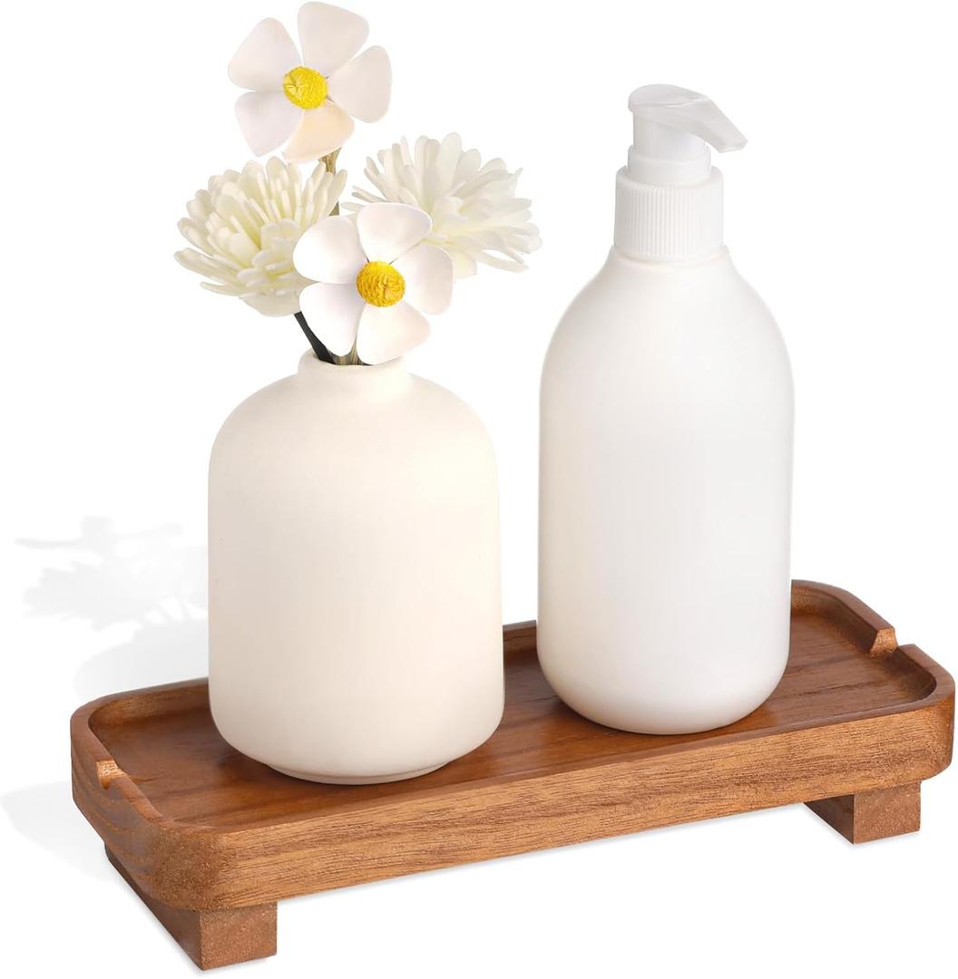 Wood Riser Small Decorative Tray Sink Soap Dish, Vanity Tray Pedestal Stand 8.7 x 3.6 inches (Light Brown)