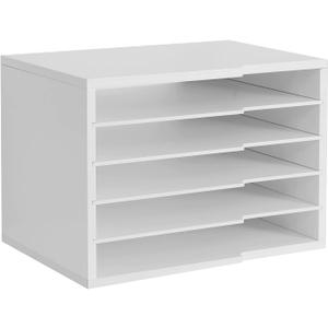 LAPTAIN Desktop File Sorter with 4 Adjustable Shelves for Home and Office, Paper Letter Tray Organizer Wall Mount, White