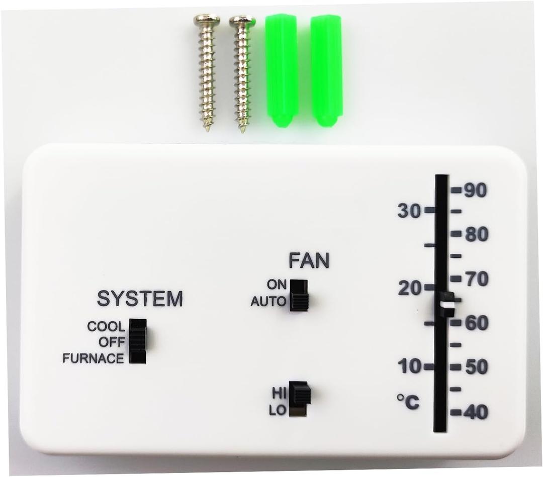 RV Thermostat (Cooling/Heating Furnace only) 6-Wire Analog Controller Leisure Vehicle Heating and Cooling System Controller, for Dometic 3106995.032 Replacement, 12VDC White