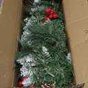 Christmas Garland with Lights - 9FT Pre-Lit Flocked Garland with 30 LED Bulbs, Red Berries, Pine Cones, Artificial Pine Battery Operated Garland for Fireplace, Staircase, Indoor & Outdoor Decoration