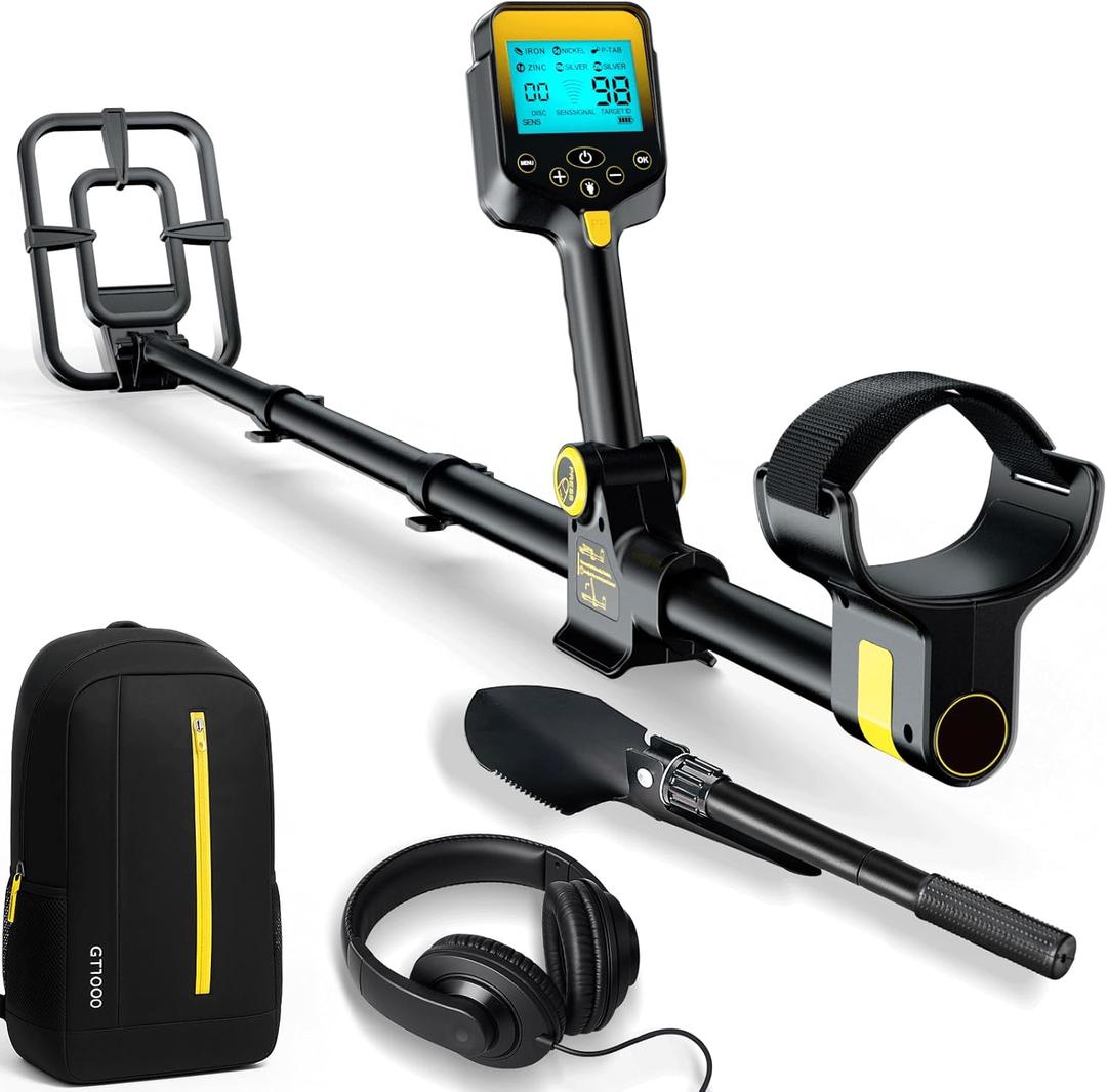 Metal Detector for Adults Waterproof - 2000mAh Chargeable Professional Cordless Gold Detector with LCD Display, Retractable Foldable Higher Accuracy Metal Detector with 10" IP68 Coil - OKESAM (BLACK)