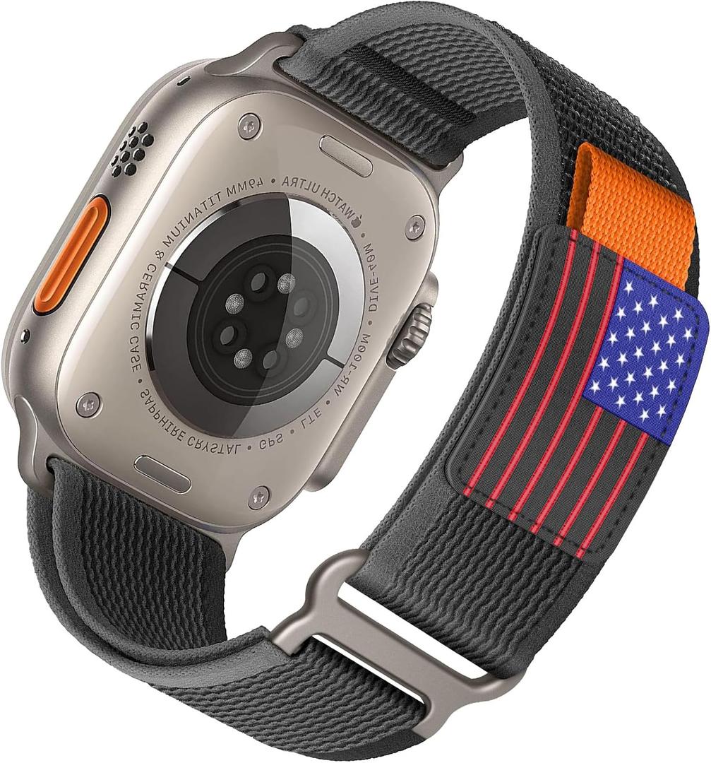Trail Loop Nylon Band - Compatible with Apple Watch Ultra 2 Band 49mm 46mm 45mm 44mm 42mm 41mm 40mm 38mm Men Women,Rugged Braided Elastic Weave Sport Strap for iWatch Ultra Series 10/9/8/7/6/SE/5/4/3 (49/46/45/44/42(S3/2/1)-ML, 16-Charcoal Star)